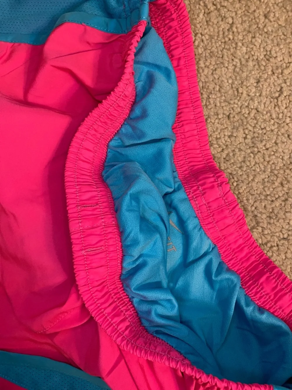 Nike Women's Hot Pink Athletic Shorts with Blue Trim - Picture 4 of 4